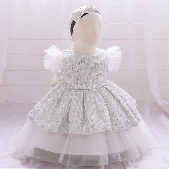 Cheap Baptism Sequin Big Bow Baby Girl Dress 1st Birthday Party Wedding  Evening Princess Dress 3M-5T Years | Joom
